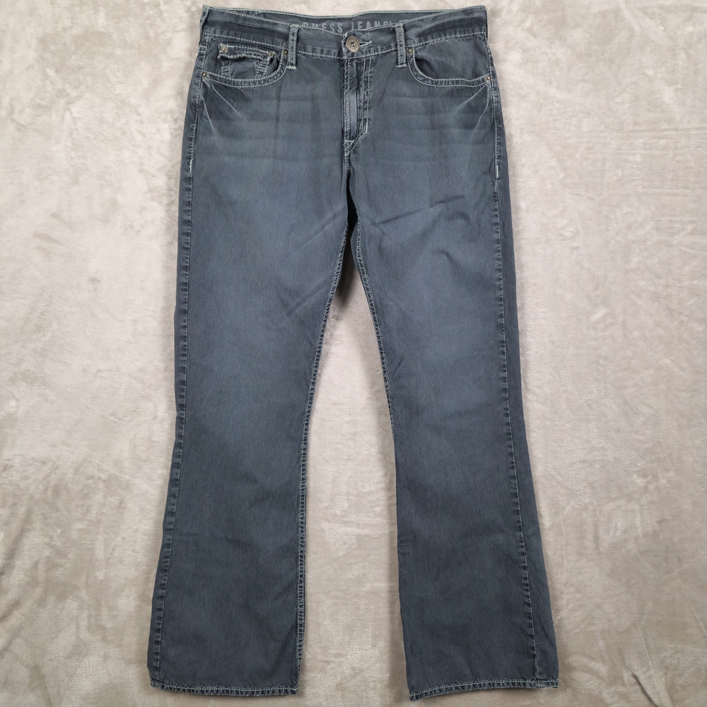 Guess Falcon Slim‎ Boot Vintage Men's Ribbed Bootcut Jeans in Gray W34 L33